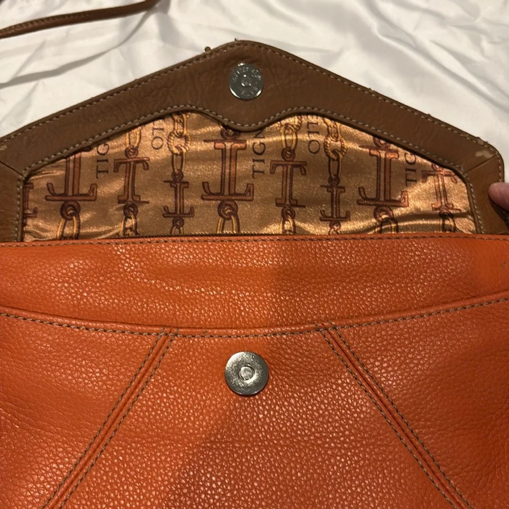Tignanello Pebble Leather Envelope Flap Crossbody/Clutch-Pumpkin Orange …
